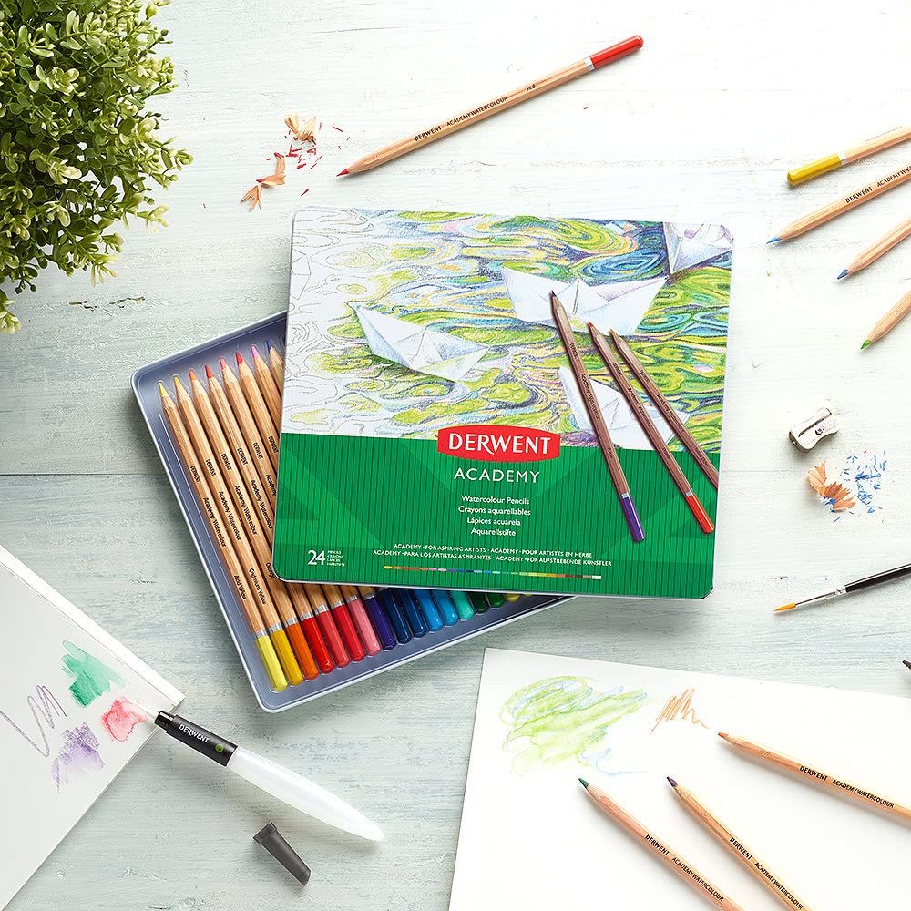 Derwent Academy Watercolor Pencils, 3.3mm Core, Metal Tin, 24 Count (2301942) - Image 5