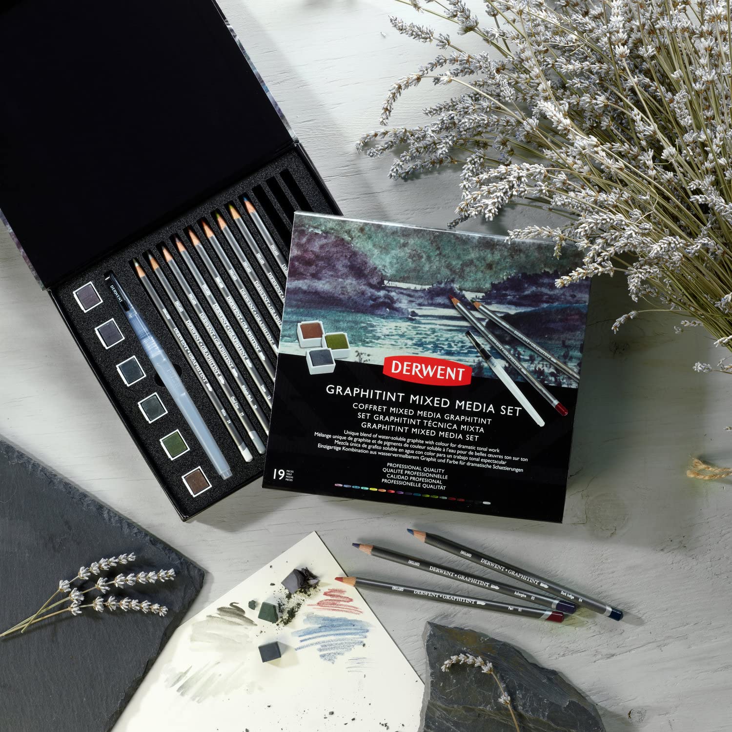 Derwent Graphitint Mixed Media Set, 19 Piece Set, Graphitint Paint, Pencils & Waterbrush (2305949) - Image 3