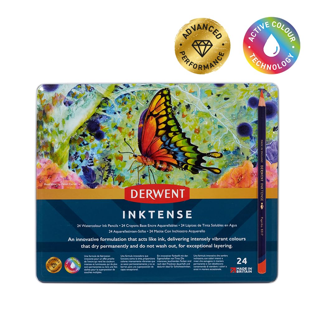 Derwent Inktense Pencils Tin, Set of 24, Great for Holiday Gifts, 4mm Round Core, Firm Texture, Watersoluble, Ideal for Watercolor, Drawing, Coloring and Painting on Paper and Fabric (0700929) - Image 3